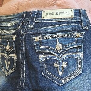 Rock Revival Blue Jeans with Intricate Stitching